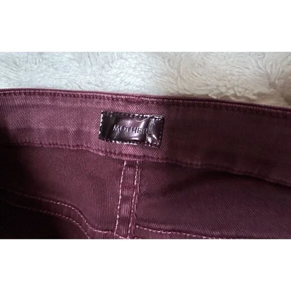 Mother Women's The Looker Crop Pop Slim Fit Jeans Size 25 Burgundy Mid-Rise